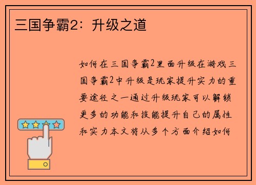 三国争霸2：升级之道